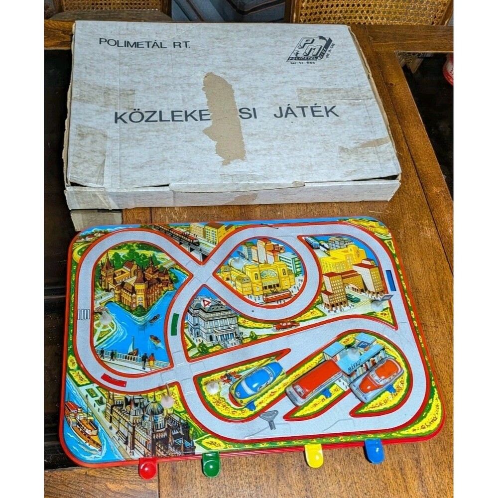 Vintage 1960 Polimetál RT. Közlekedési Játék Hungarian Tin Wind-Up Toy Boxed 14"